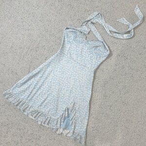 New Pink Light Blue Floral Summer Mini Dress S